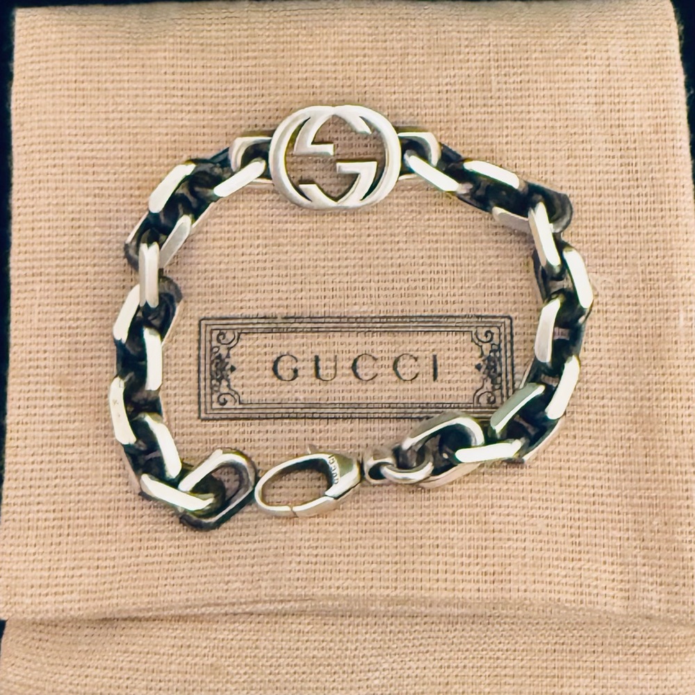 Gucci Aged Sterling Silver Interlocking G Chain Bracelet